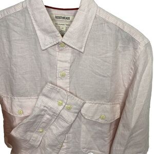 Goodthreads Shirt Slim Fit Linen Button Front Gingham Check Mens Size S Pink